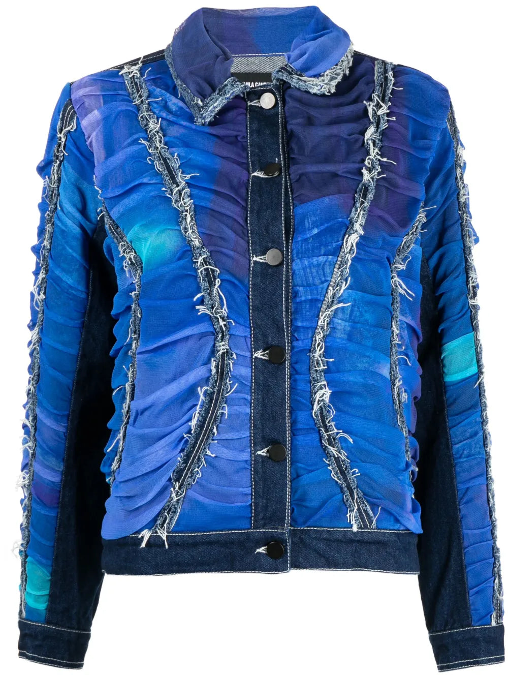 Ruched Frayed Denim Jacket