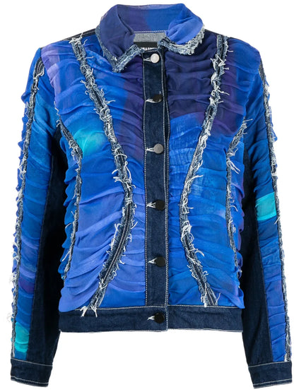 Ruched Frayed Denim Jacket