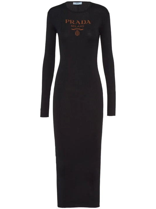 Logo-Print Silk Midi Dress