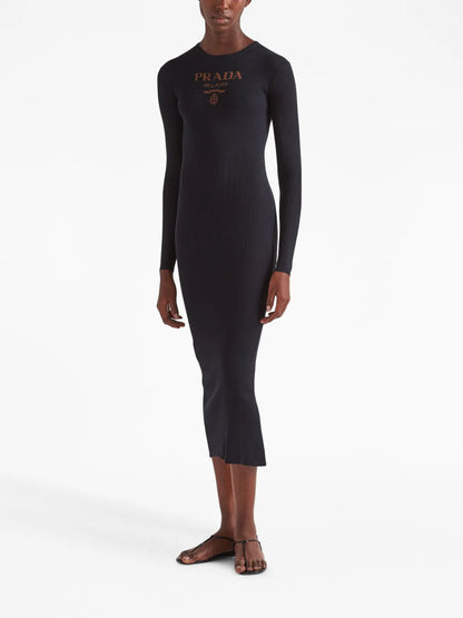 Logo-Print Silk Midi Dress