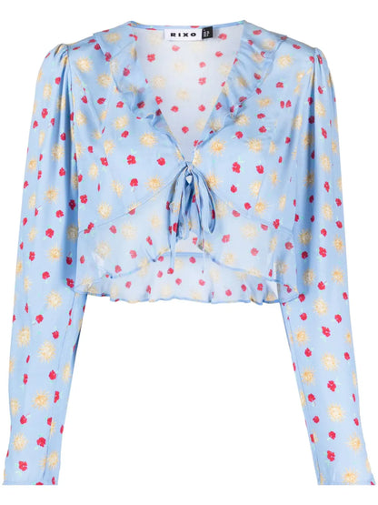 Floral-Print Ruffle-Trim Top