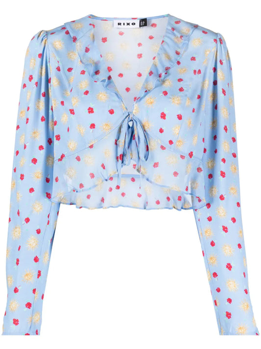 Floral-Print Ruffle-Trim Top