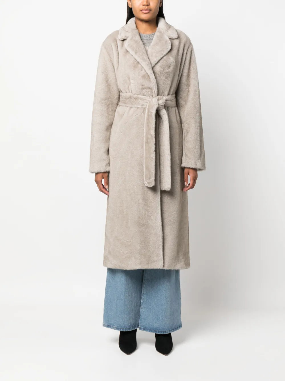 Faux-Shearling Belted Coat