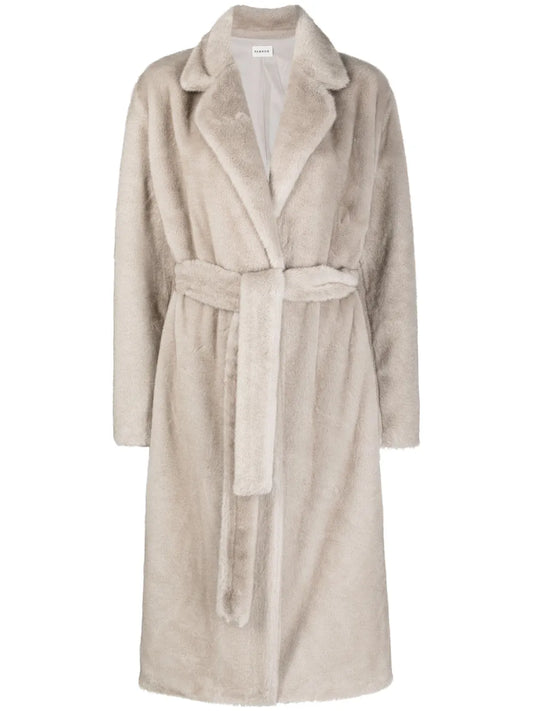 Faux-Shearling Belted Coat