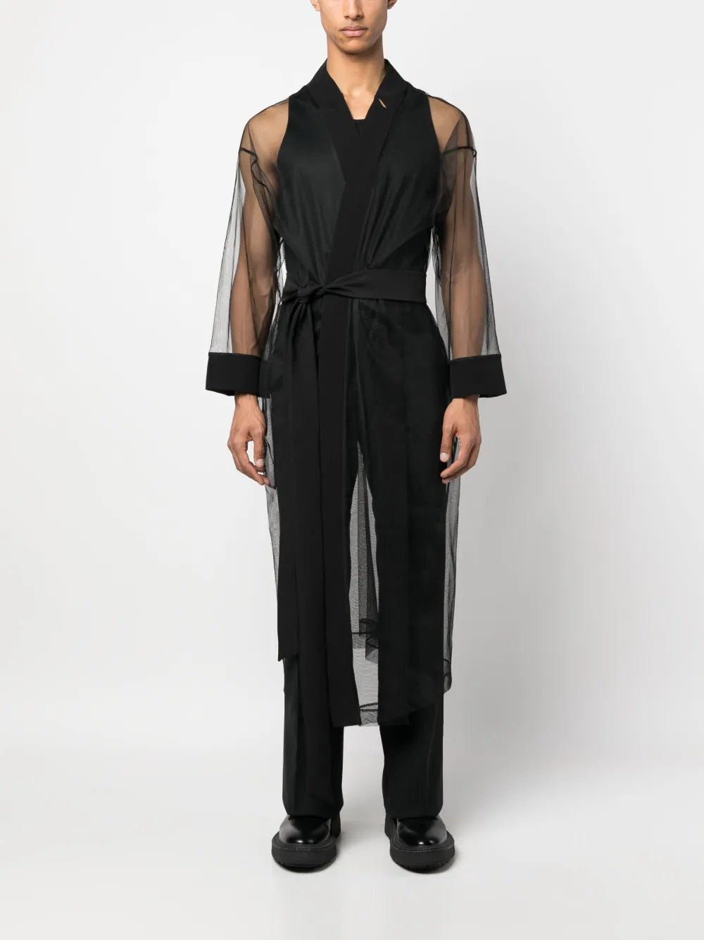 Belted Sheer Mesh Jacket