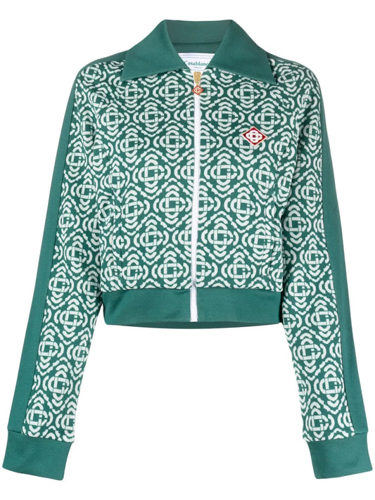 Monogram Cropped Cotton-Blend Track Top