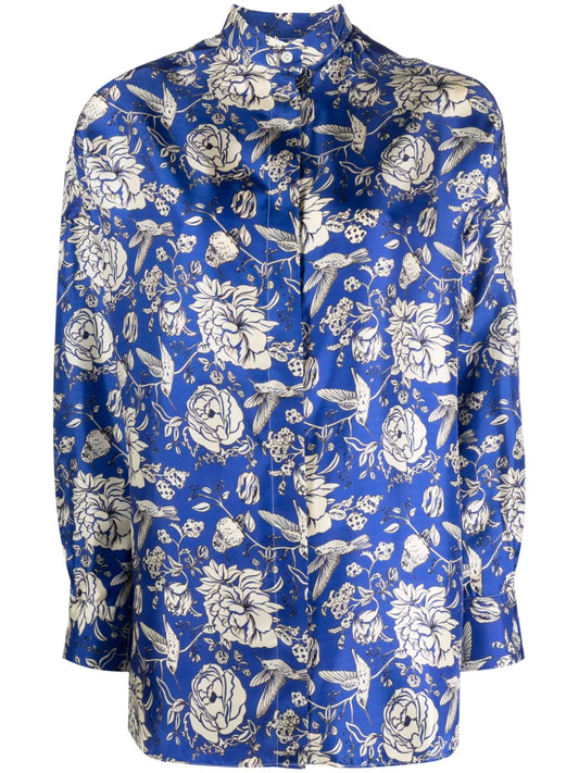 Flower-Printed Silk Shirt