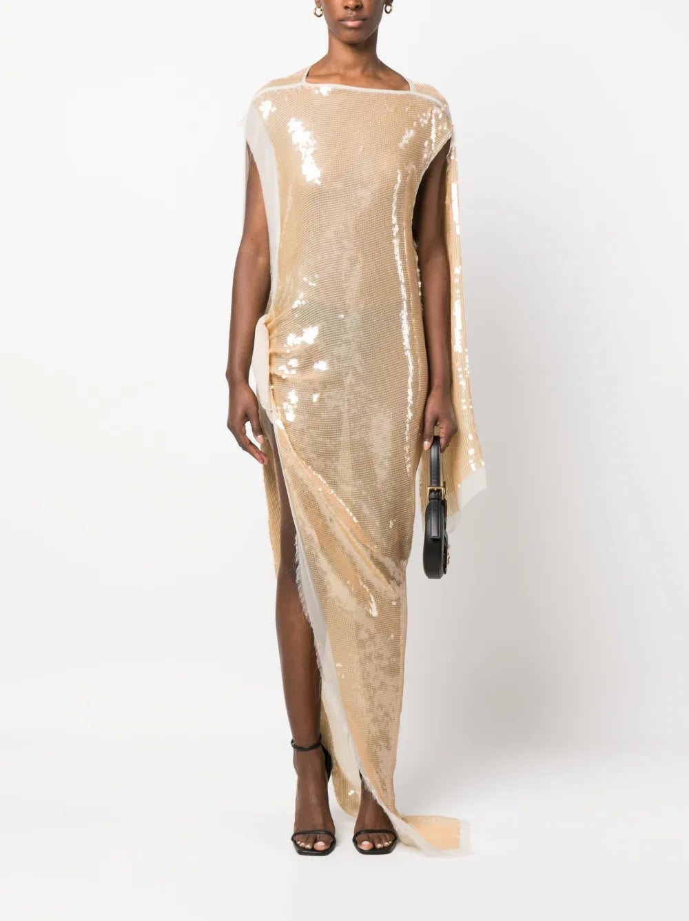 Asymmetric Sequinned Chiffon Maxi Dress