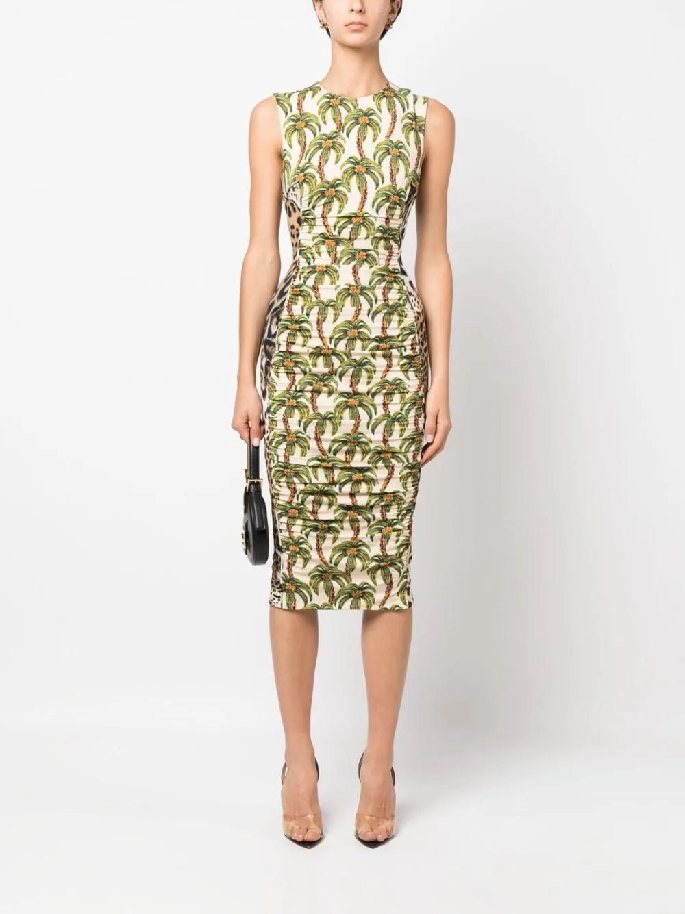 Mix-Print Ruched Dress