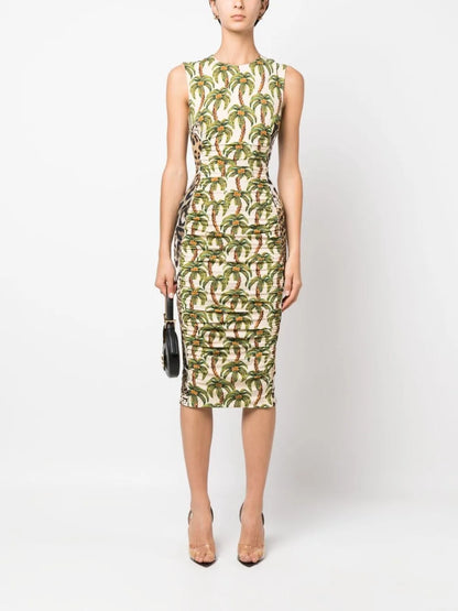 Mix-Print Ruched Dress