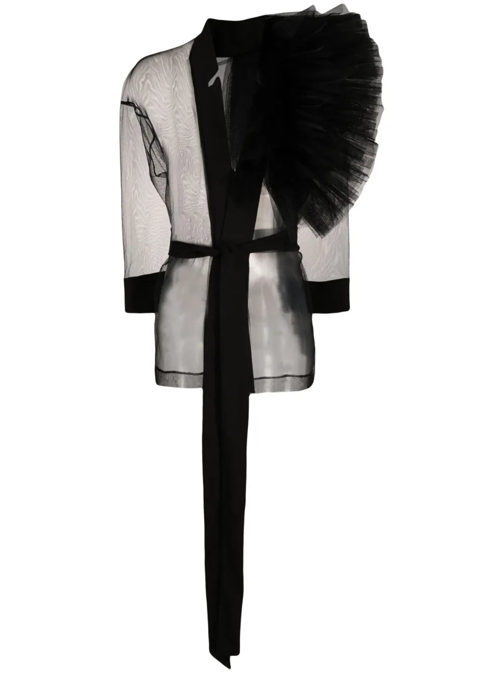 Tulle-Inserts Belted Jacket