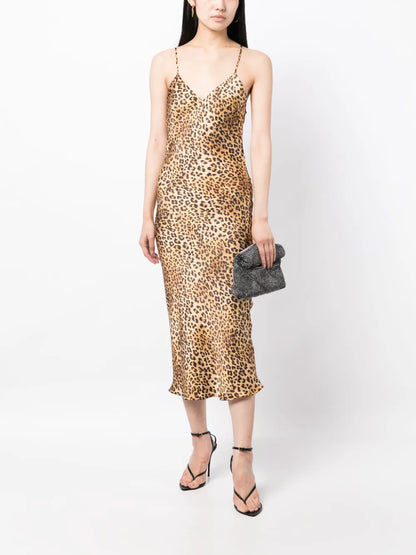 Golden Hollywood Leopard-Print Silk Midi Dress
