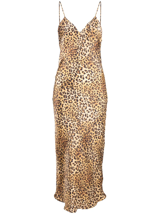 Golden Hollywood Leopard-Print Silk Midi Dress