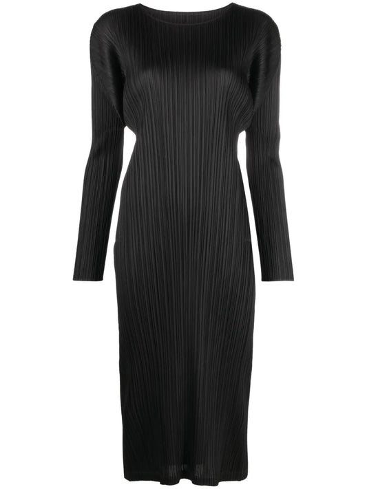 September Plissé-Satin Midi Dress