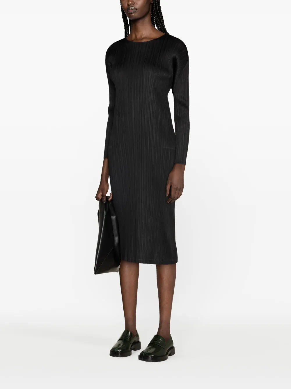 September Plissé-Satin Midi Dress