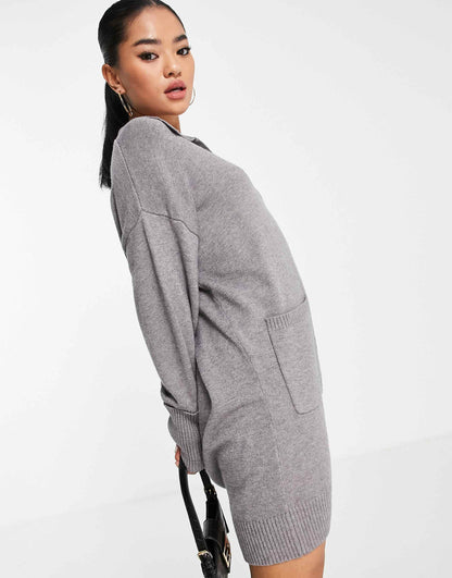 Petite Collar Knitted Jumper Dress