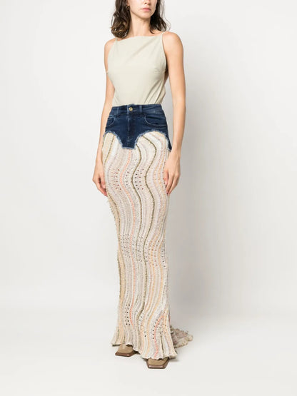 Knitted-Panel Maxi Skirt