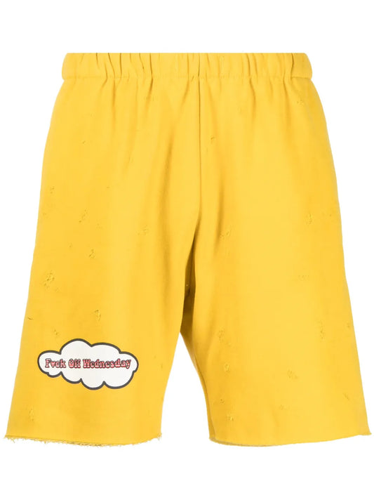 Distressed-Effect Track Shorts