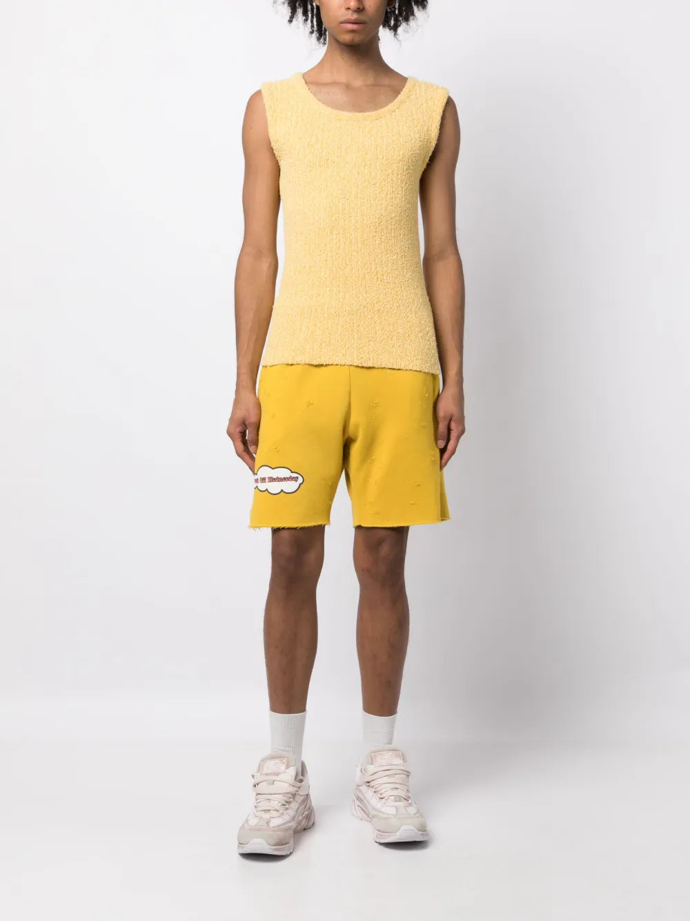 Distressed-Effect Track Shorts