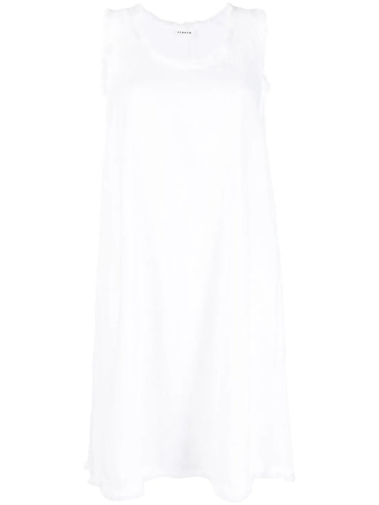 Frayed-Trim Linen Dress