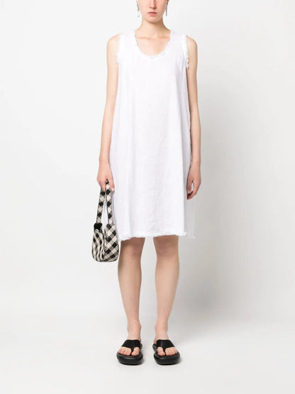 Frayed-Trim Linen Dress