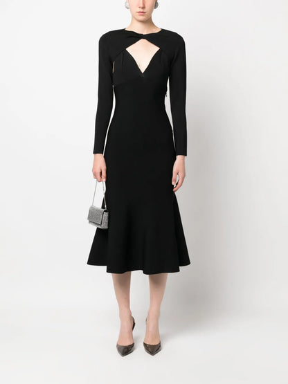 Detachable-Sleeves Midi Dress