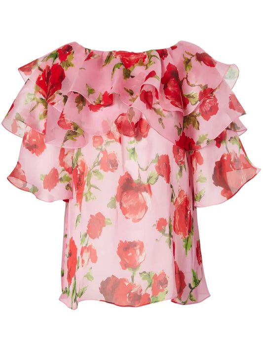 Floral-Print Silk Blouse
