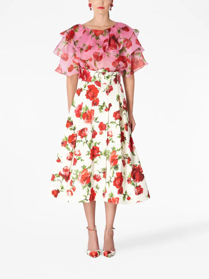 Floral-Print Silk Blouse