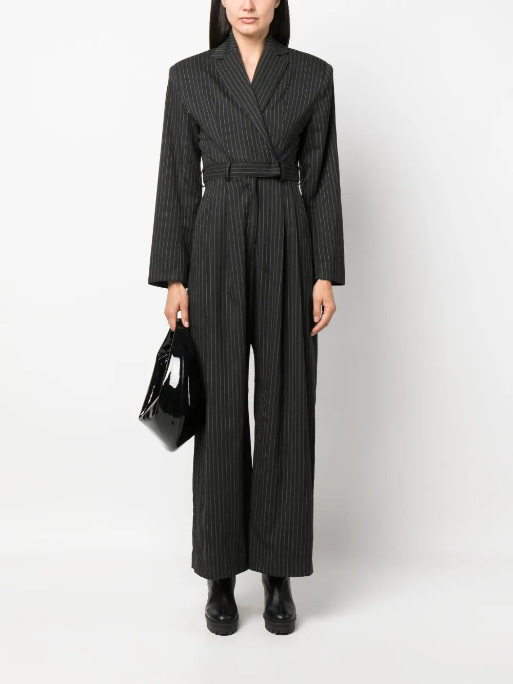 Pinstripe-Print Wool Jumpsuit