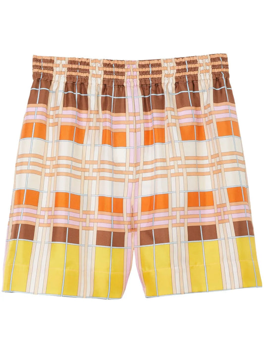 Geometric-Patterned Silk Shorts
