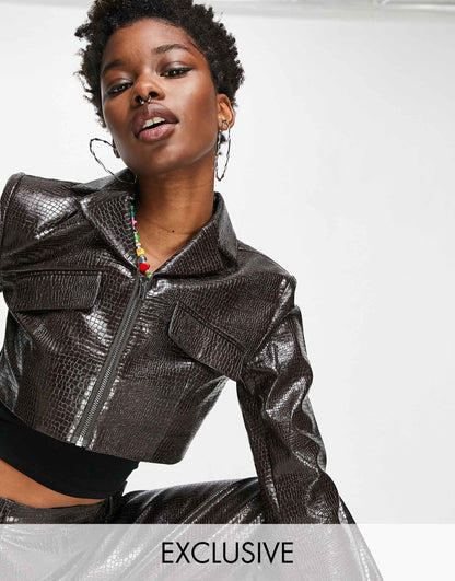 Cropped Faux Leather Jacket
