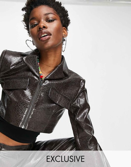 Cropped Faux Leather Jacket