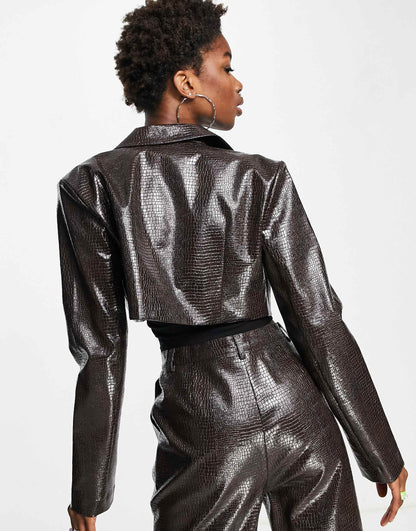 Cropped Faux Leather Jacket