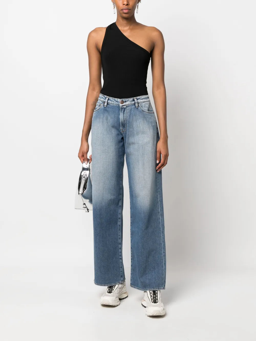 Faded-Effect Wide-Leg Jeans