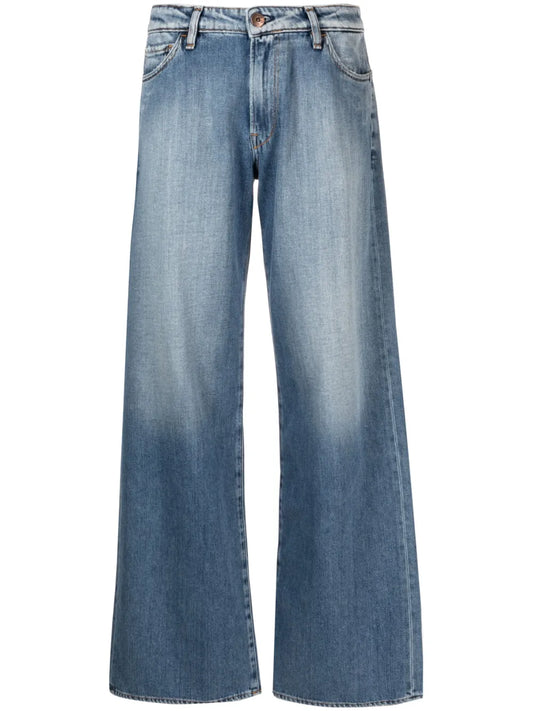 Faded-Effect Wide-Leg Jeans