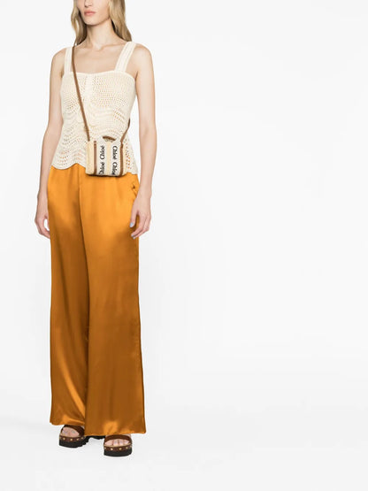 Wide-Leg Satin-Finish Trousers