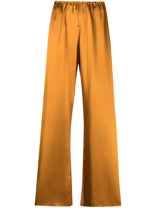 Wide-Leg Satin-Finish Trousers