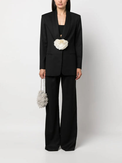 Floral-Applique Wool Blazer