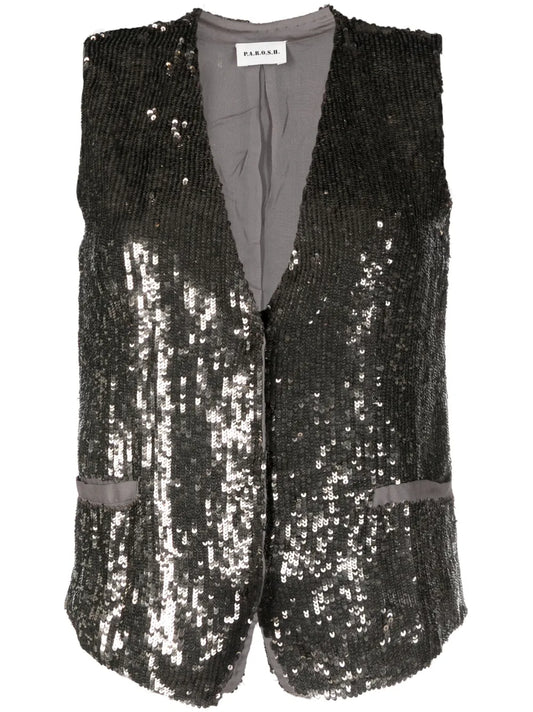 V-Neck Sequined Vest