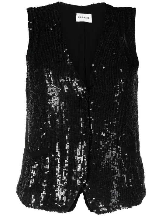 V-Neck Sequined Vest