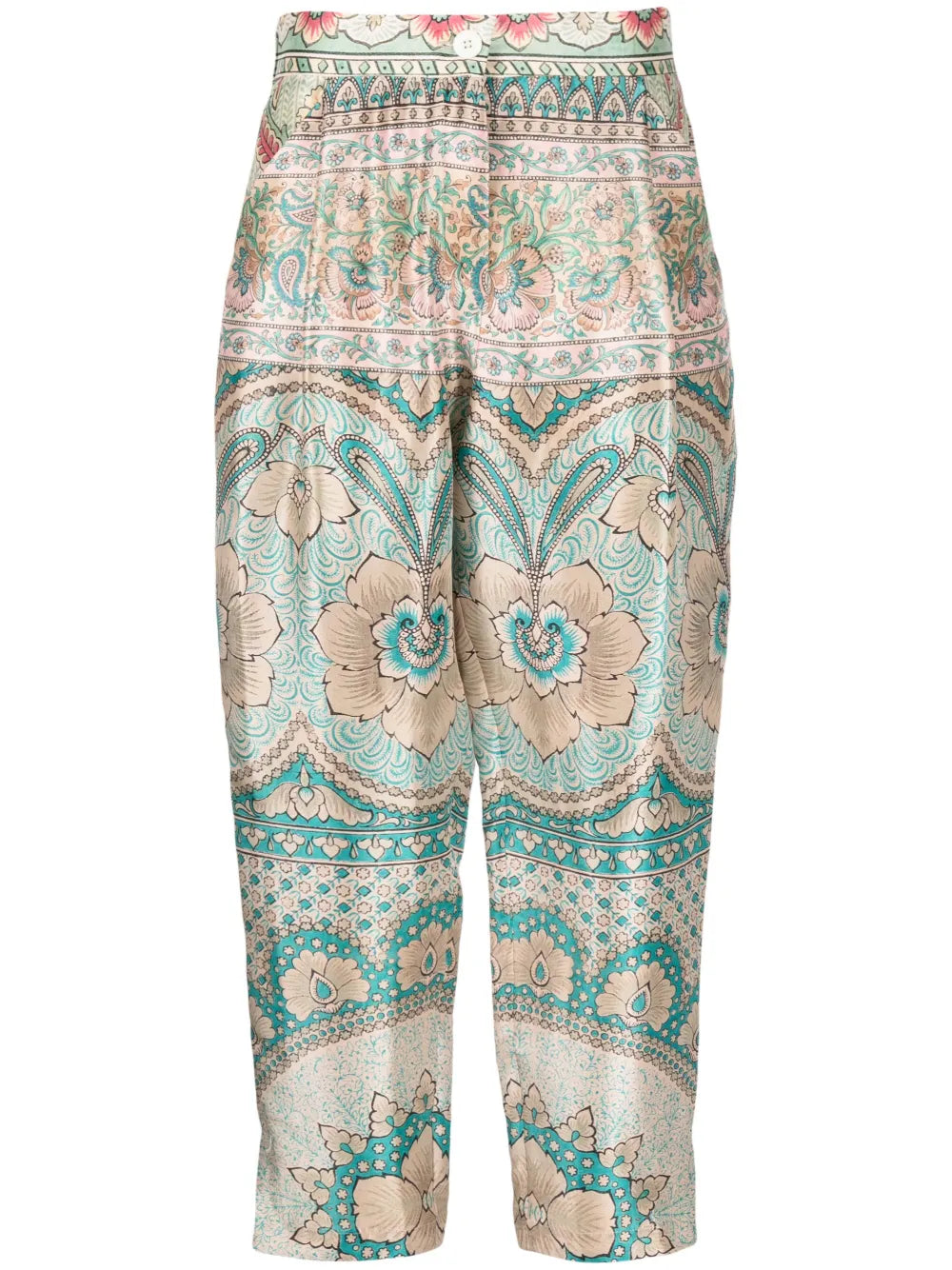 Graphic-Print Cropped Silk Trousers