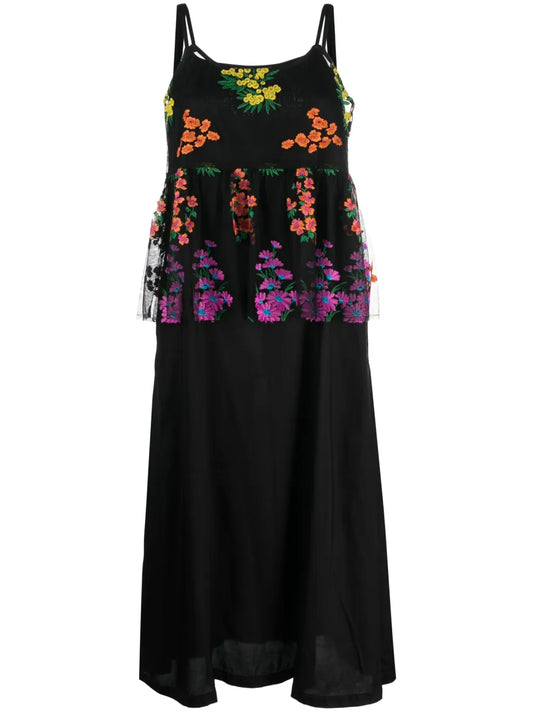 Tulle-Embroidered Taffeta Slip Dress