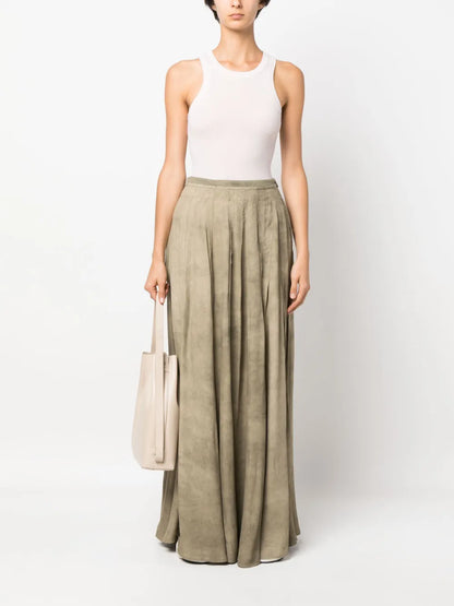 Distressed-Effect Pleated Maxi Skirt