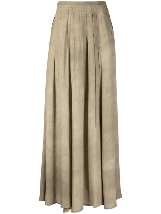 Distressed-Effect Pleated Maxi Skirt