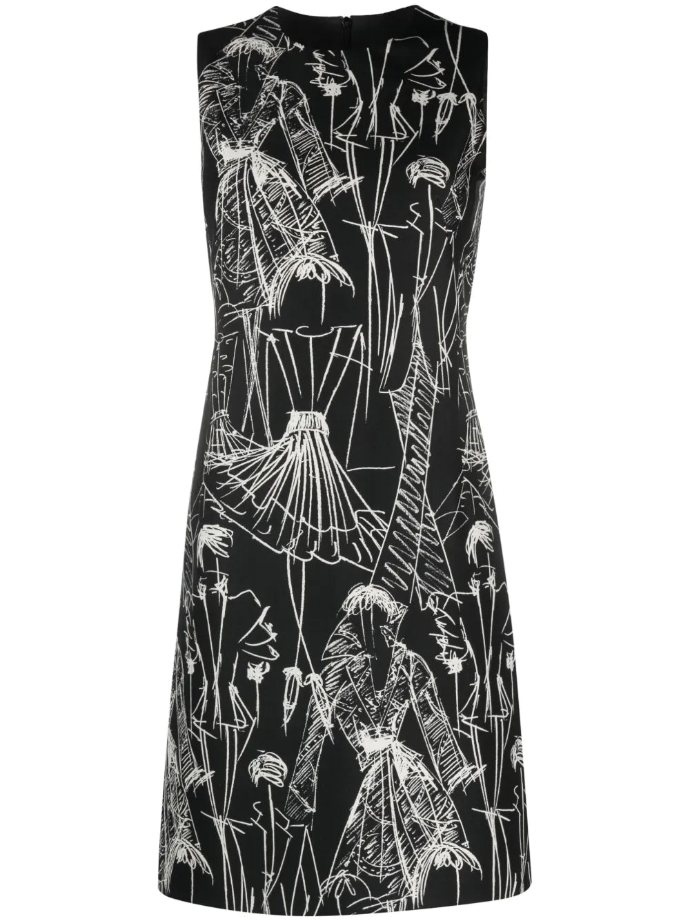 Croquis-Print Sleeveless Minidress