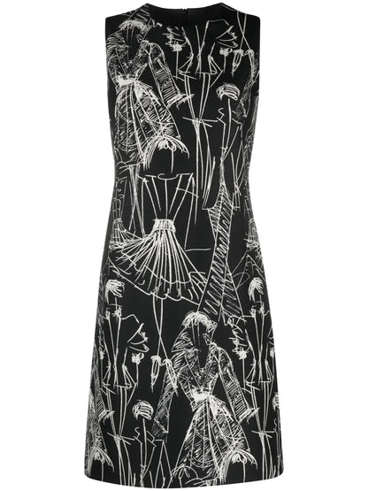 Croquis-Print Sleeveless Minidress