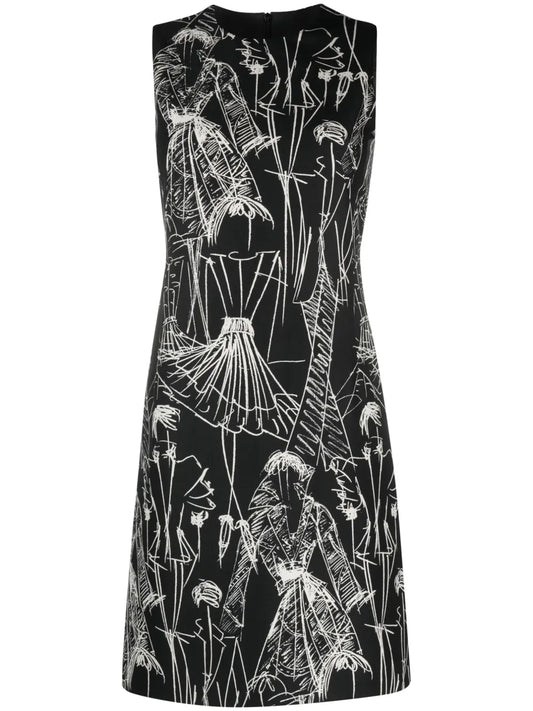 Croquis-Print Sleeveless Minidress