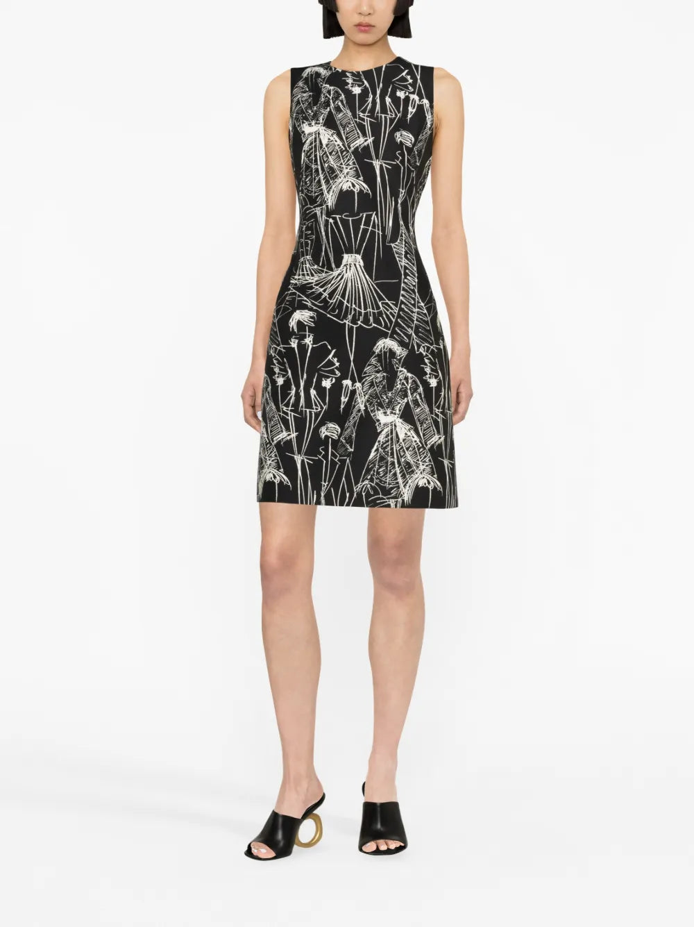 Croquis-Print Sleeveless Minidress
