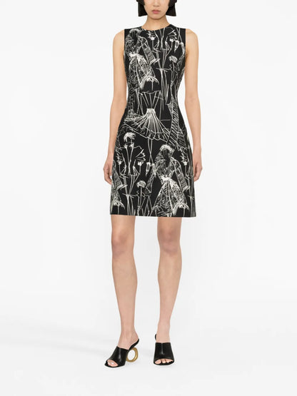 Croquis-Print Sleeveless Minidress