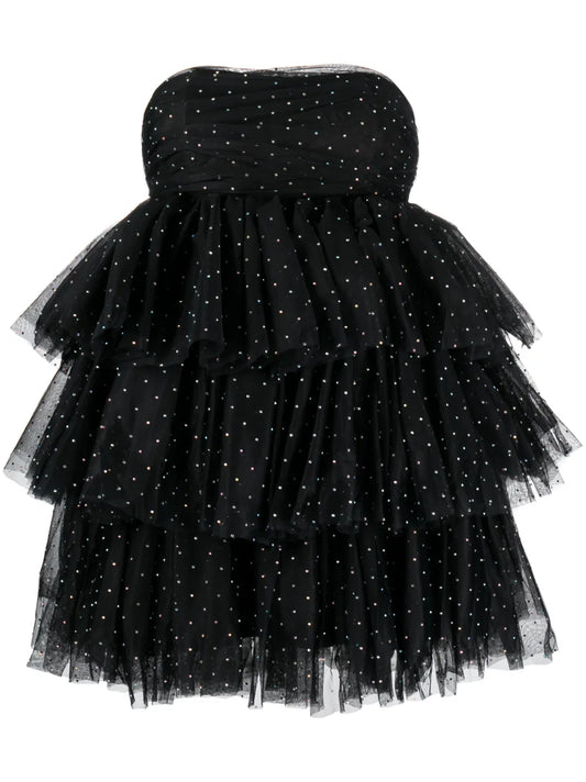 Crystal-Embellished Ruffle Minidress